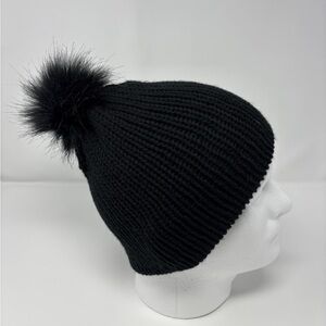Black Knit Beanie with Removable Pom Pom